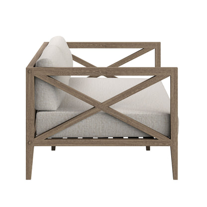 Northlake Outdoor Patio Teak Wood Loveseat and Ottoman Set by Furniture for America