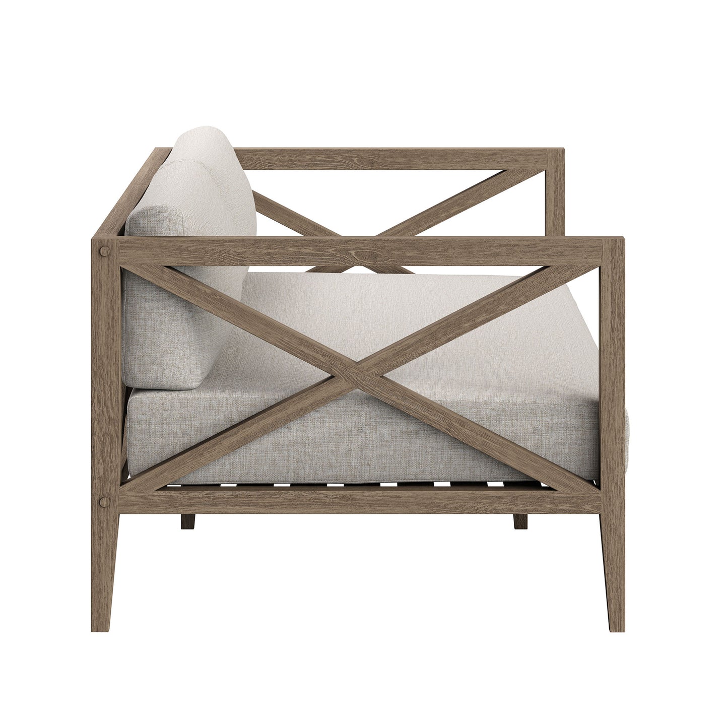 Roan Outdoor Patio Teak Wood Loveseat and Ottoman Set in Weathered Gray Pebble