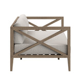 Roan Outdoor Patio Teak Wood Loveseat and Ottoman Set in Weathered Gray Pebble