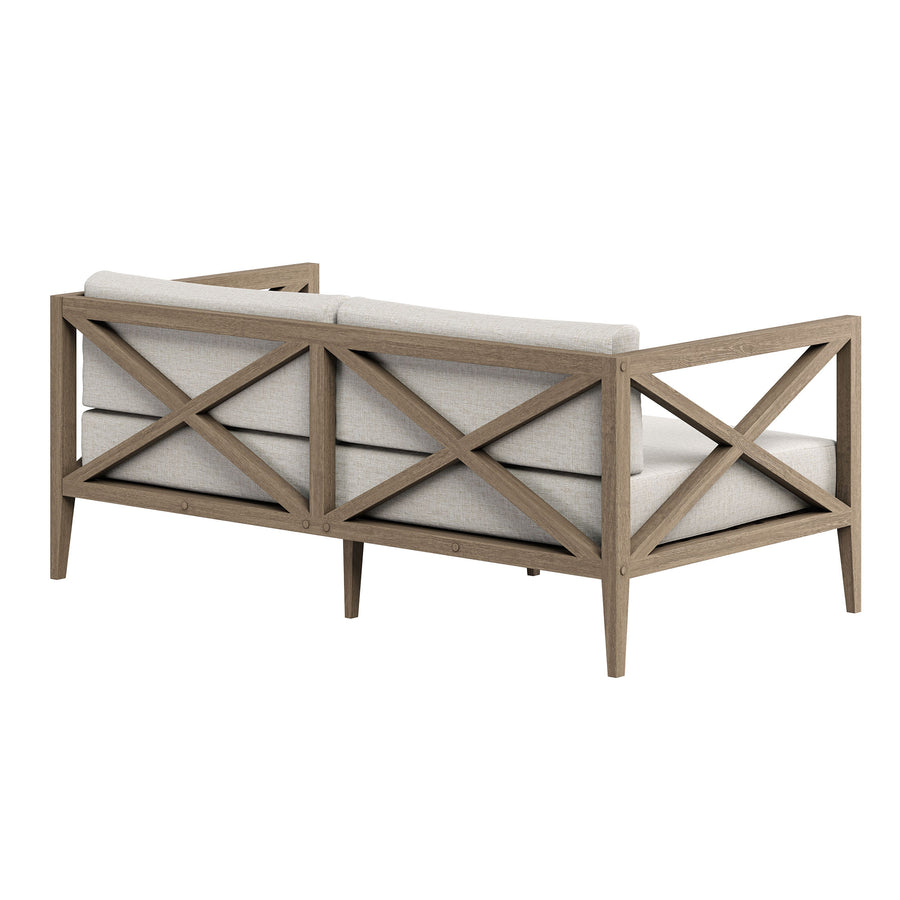 Roan Outdoor Patio Teak Loveseat in Weathered Gray Pebble