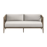 Roan Outdoor Patio Teak Wood Loveseat and Ottoman Set in Weathered Gray Pebble