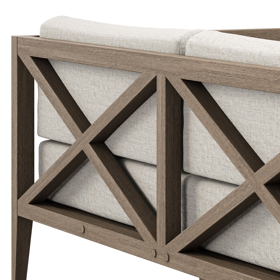 Roan Outdoor Patio Teak Loveseat in Weathered Gray Pebble