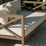 Roan Outdoor Patio Teak Loveseat in Weathered Gray Pebble