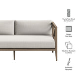 Roan Outdoor Patio Teak Loveseat in Weathered Gray Pebble