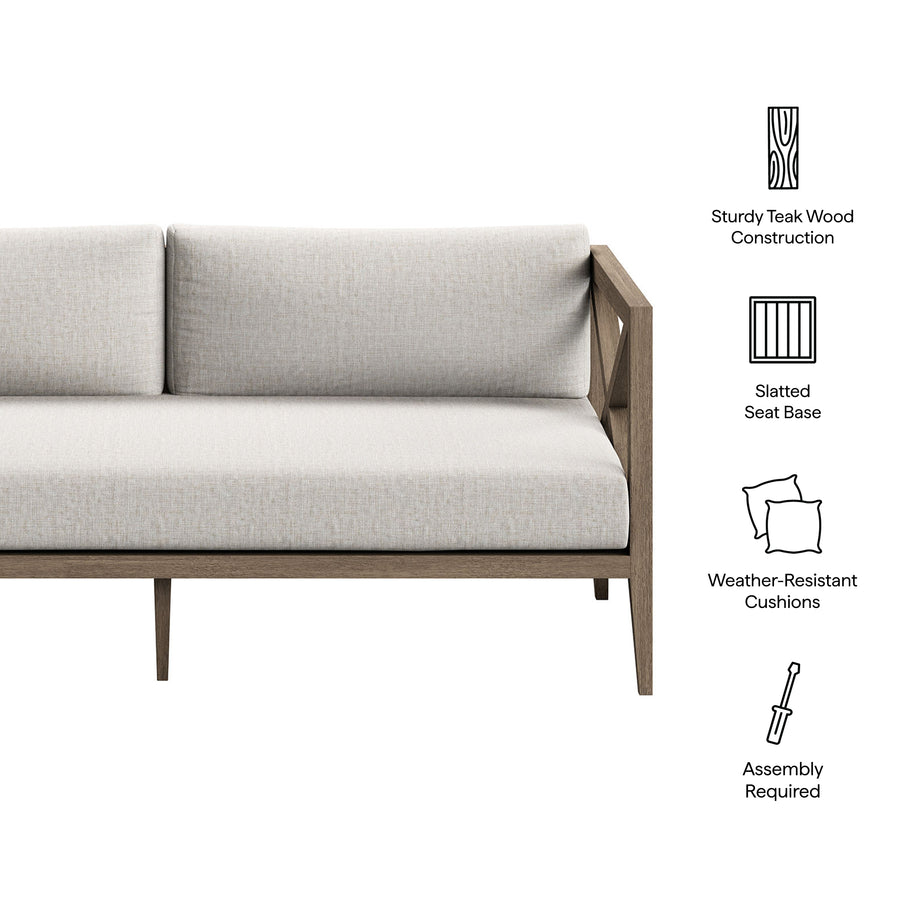 Roan Outdoor Patio Teak Loveseat in Weathered Gray Pebble