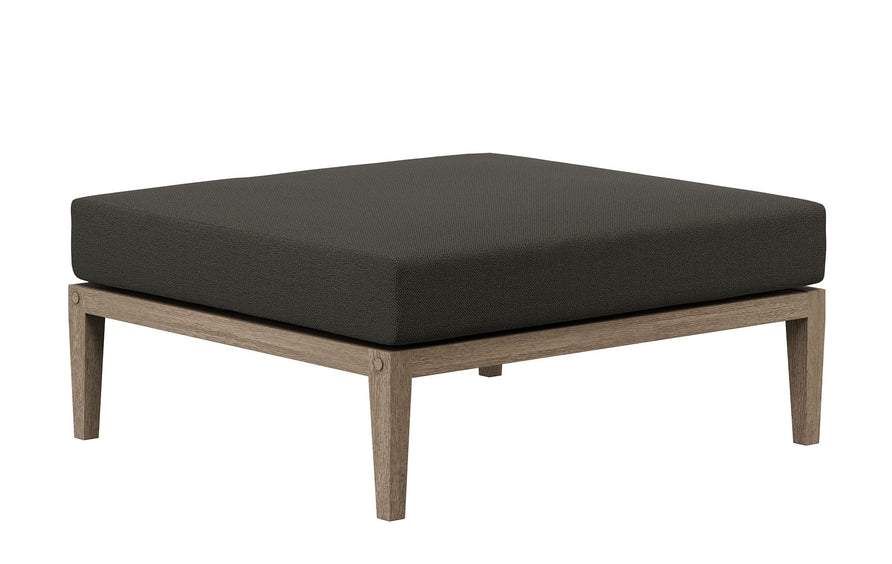 Roan Outdoor Patio Teak Ottoman in Weathered Gray Flint