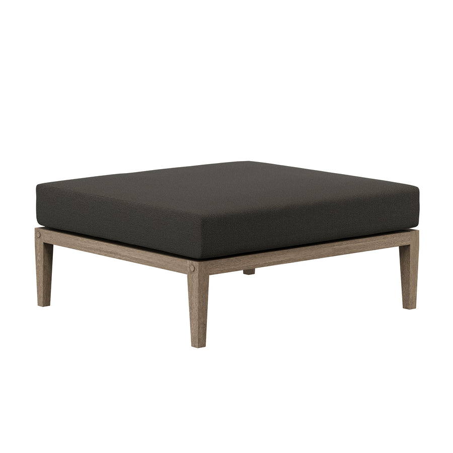 Roan Outdoor Patio Teak Ottoman in Weathered Gray Flint