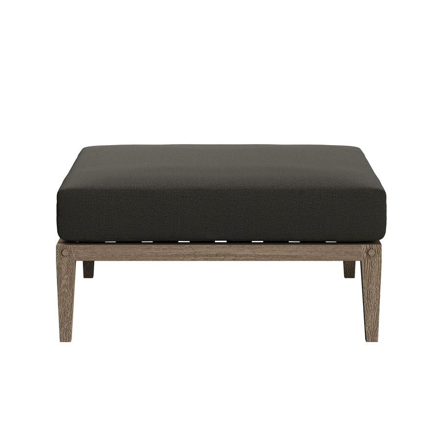 Roan Outdoor Patio Teak Ottoman in Weathered Gray Flint