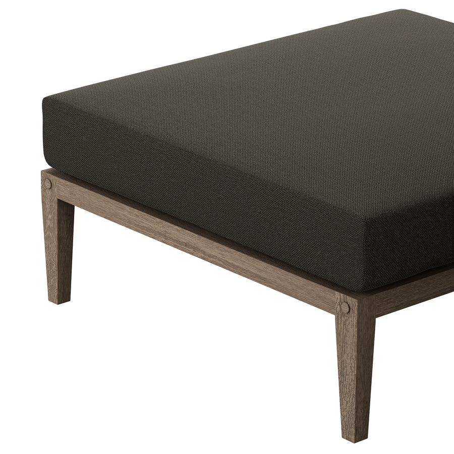 Roan Outdoor Patio Teak Ottoman in Weathered Gray Flint