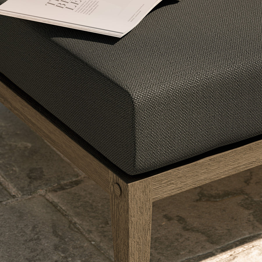 Roan Outdoor Patio Teak Ottoman in Weathered Gray Flint