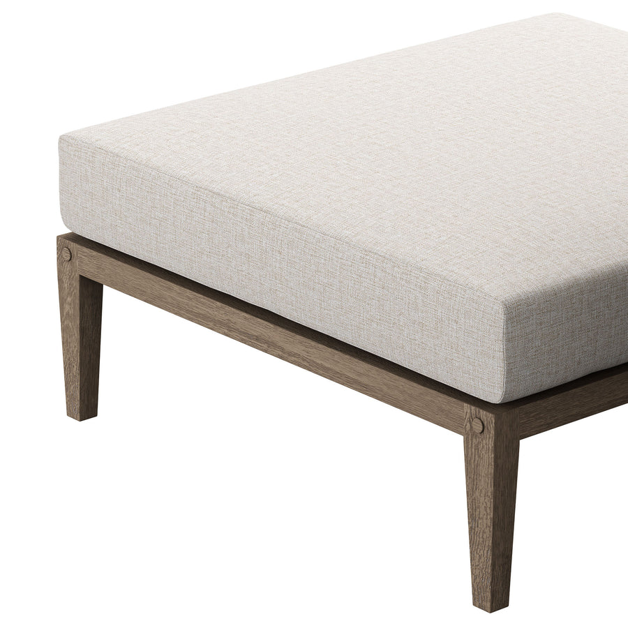 Roan Outdoor Patio Teak Ottoman in Weathered Gray Pebble