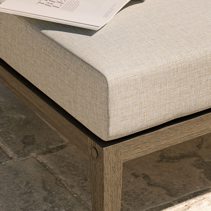 Roan Outdoor Patio Teak Ottoman in Weathered Gray Pebble