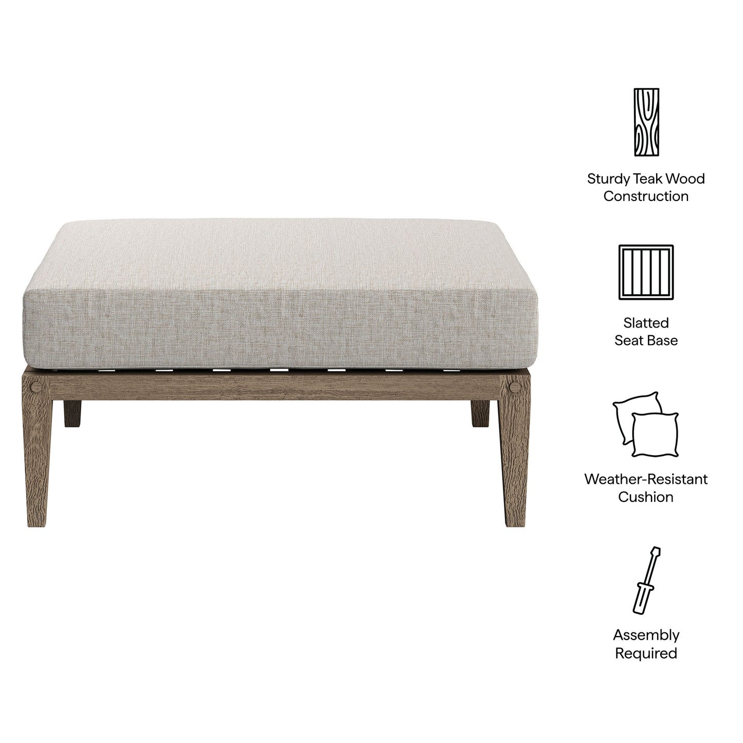 Northlake Outdoor Patio Teak Ottoman by Furniture for America