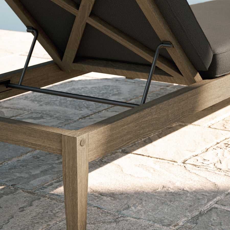 Roan Outdoor Patio Teak Chaise Lounge in Weathered Gray Flint