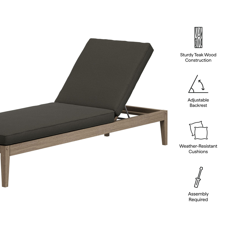 Roan Outdoor Patio Teak Chaise Lounge in Weathered Gray Flint