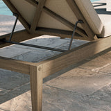 Roan Outdoor Patio Teak Chaise Lounge in Weathered Gray Pebble