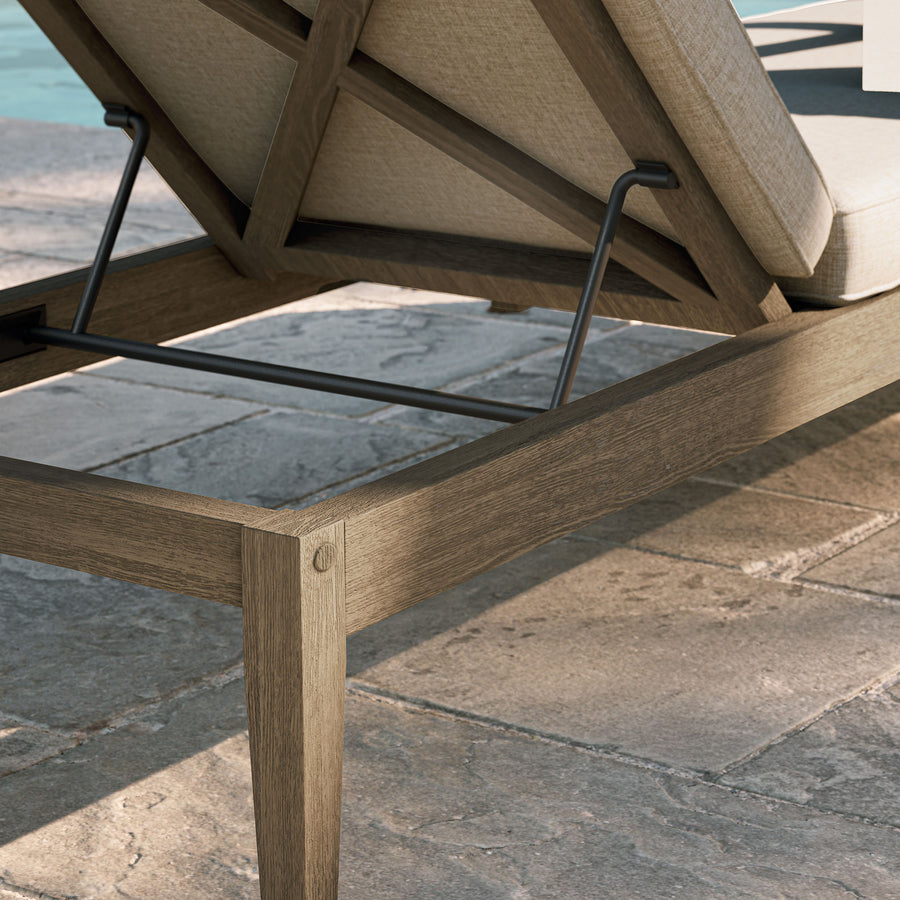 Roan Outdoor Patio Teak Chaise Lounge in Weathered Gray Pebble