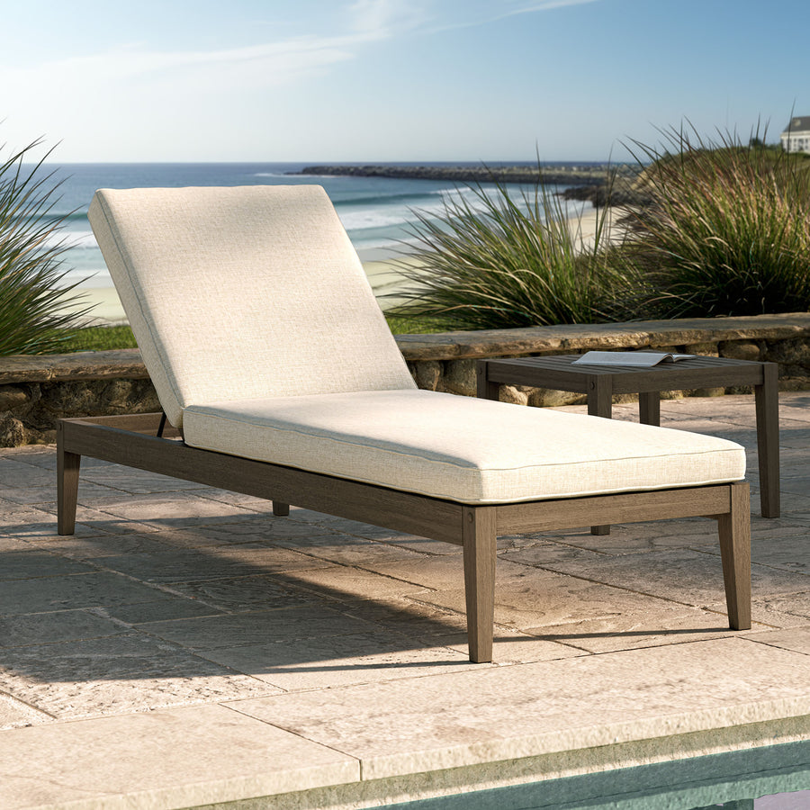 Roan Outdoor Patio Teak Chaise Lounge in Weathered Gray Pebble