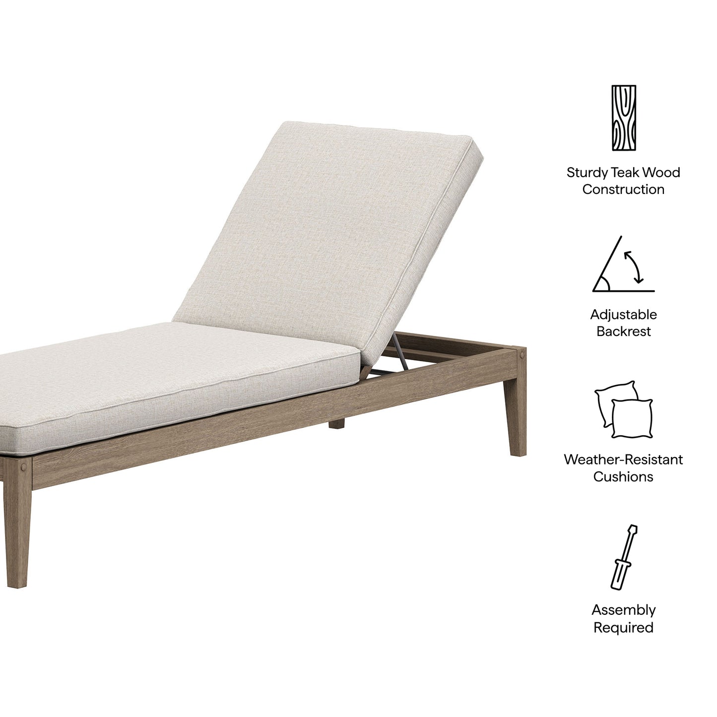 Northlake Outdoor Patio Teak Chaise Lounge by Furniture for America