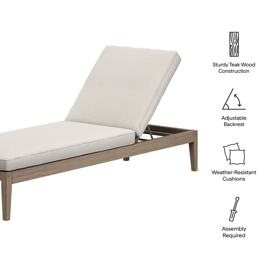 Roan Outdoor Patio Teak Chaise Lounge in Weathered Gray Pebble