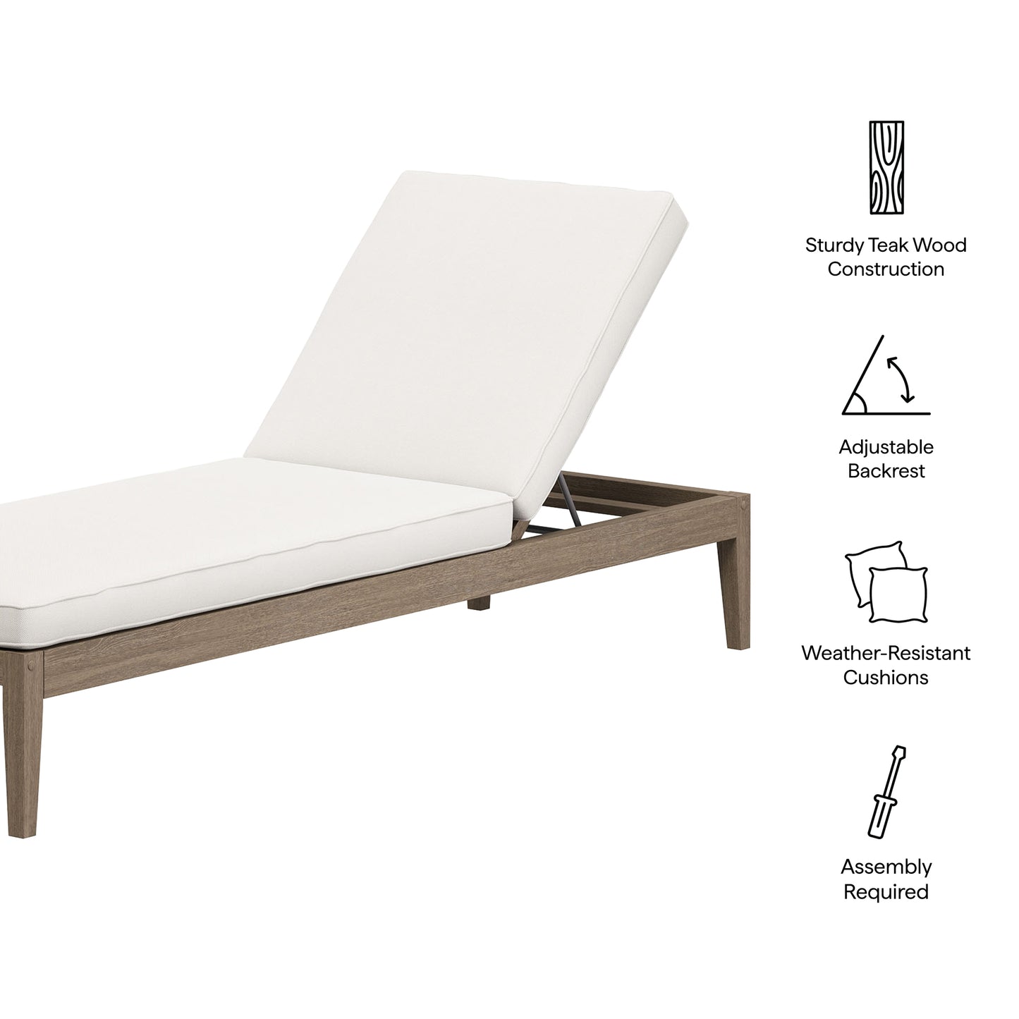 Northlake Outdoor Patio Teak Chaise Lounge by Furniture For America