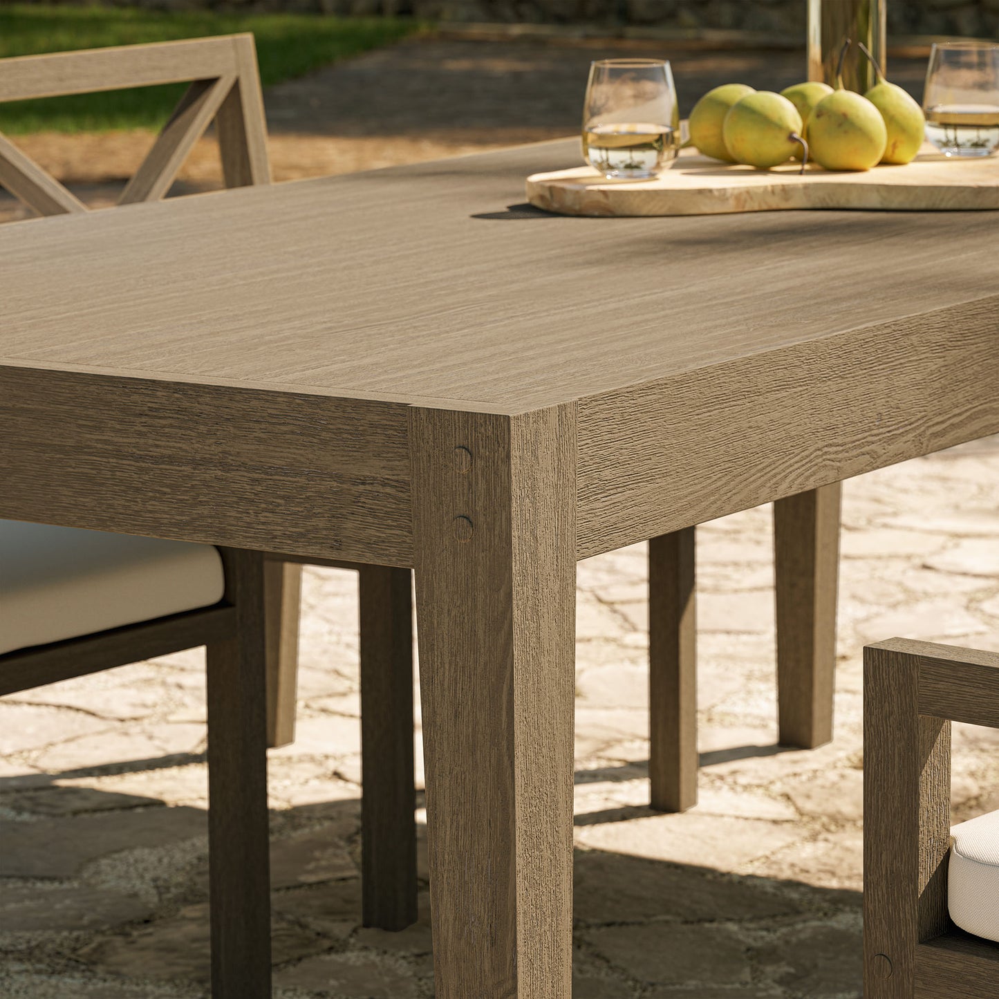 Northlake 83" Rectangular Outdoor Patio Teak Dining Table in Weathered Gray