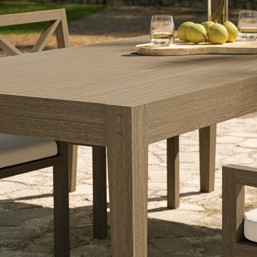 Northlake 83" Rectangular Outdoor Patio Teak Dining Table in Weathered Gray
