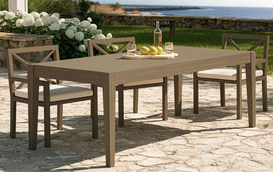 Roan 83" Rectangular Outdoor Patio Teak Dining Table in Weathered Gray