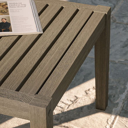 Northlake Square Outdoor Patio Teak Side Table in Weathered Gray