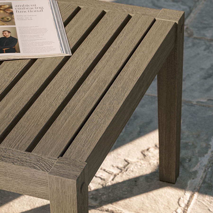 Northlake Square Outdoor Patio Teak Side Table in Weathered Gray
