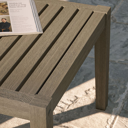 Northlake Square Outdoor Patio Teak Side Table in Weathered Gray