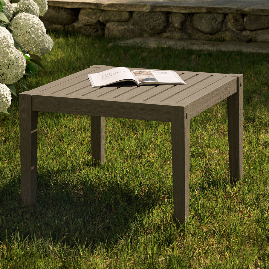 Roan Square Outdoor Patio Teak Side Table in Weathered Gray