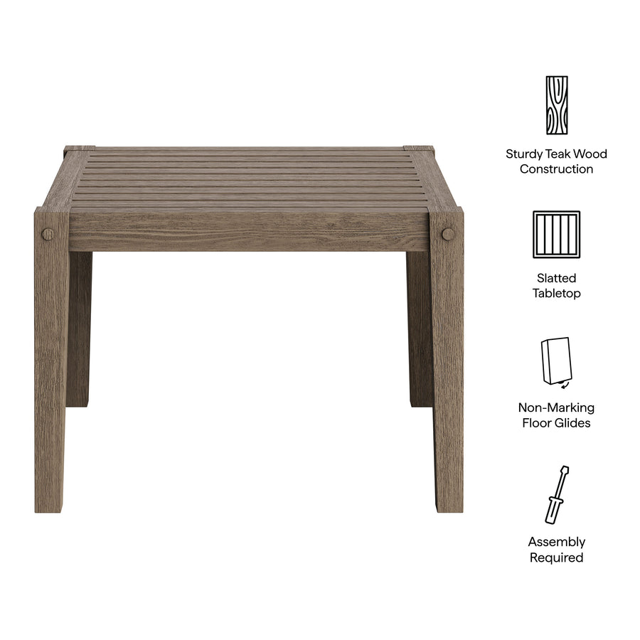 Roan Square Outdoor Patio Teak Side Table in Weathered Gray
