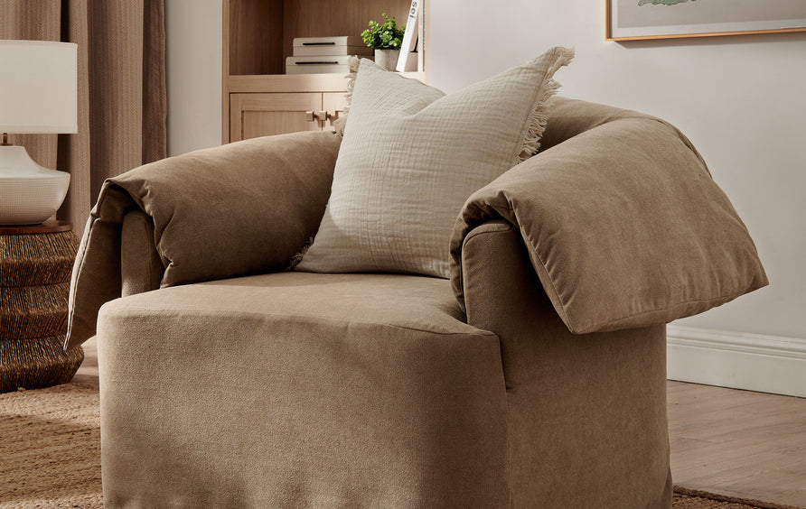 Caceres Slipcovered Fabric Oversized Armchair in Almond
