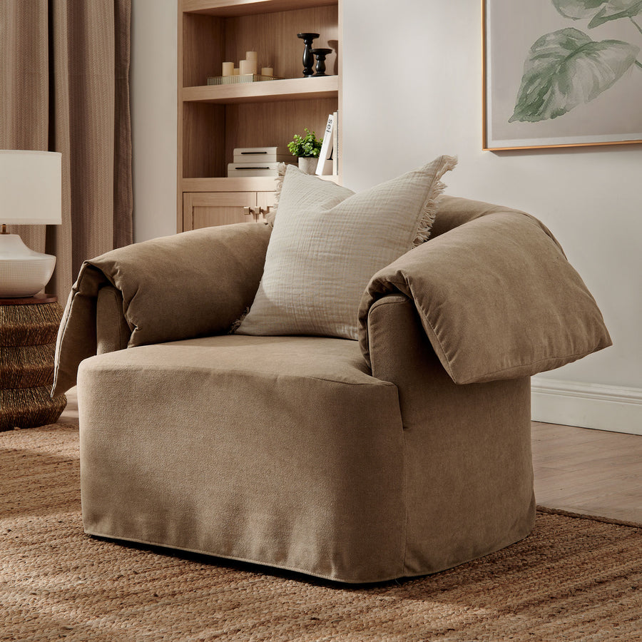 Caceres Slipcovered Fabric Oversized Armchair in Almond