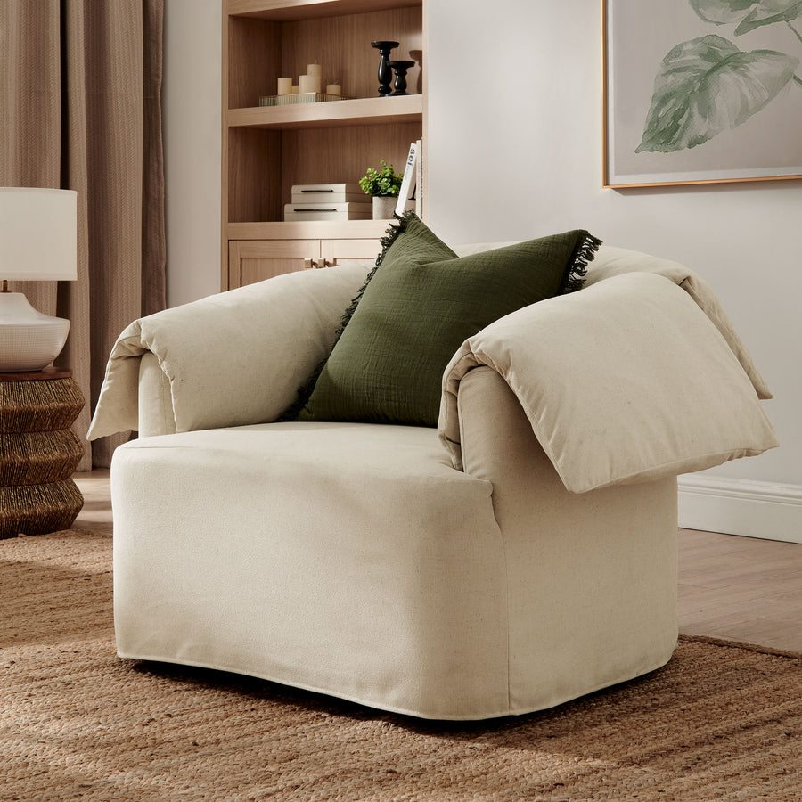 Caceres Slipcovered Fabric Oversized Armchair in Linen