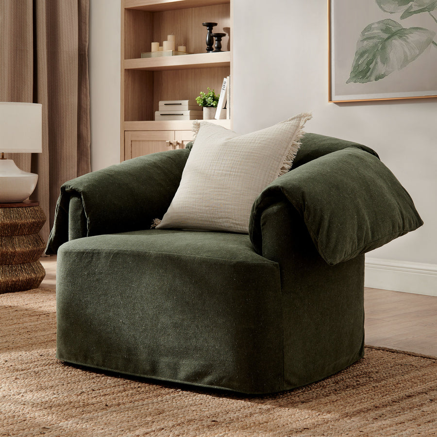 Caceres Slipcovered Fabric Oversized Armchair in Sage