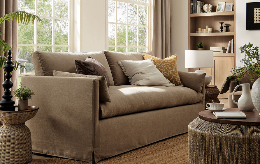 Boal 85" Slipcovered Fabric Sofa in Almond