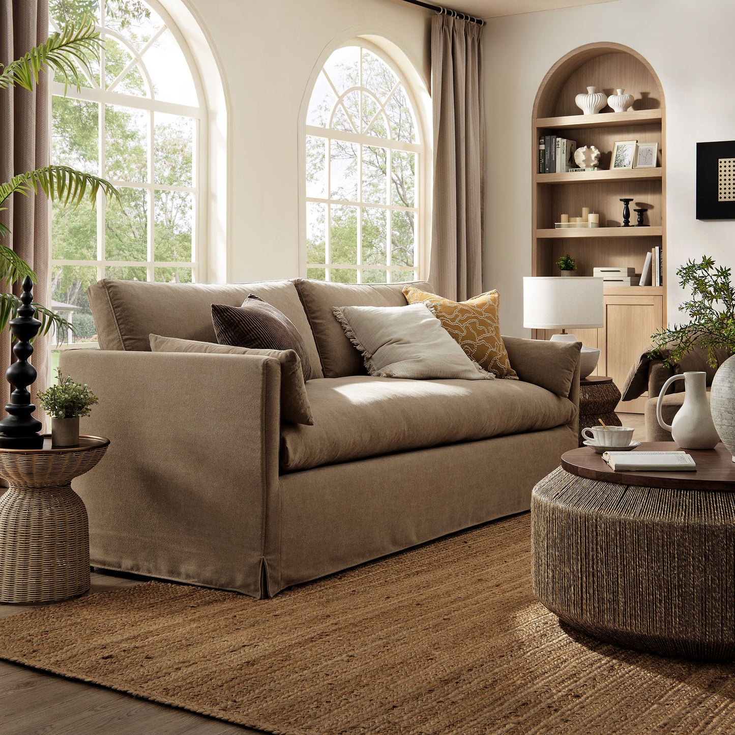Boal 85" Slipcovered Fabric Sofa in Almond