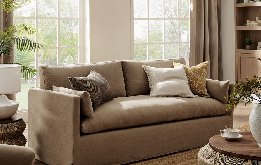Boal 85" Slipcovered Fabric Sofa in Almond