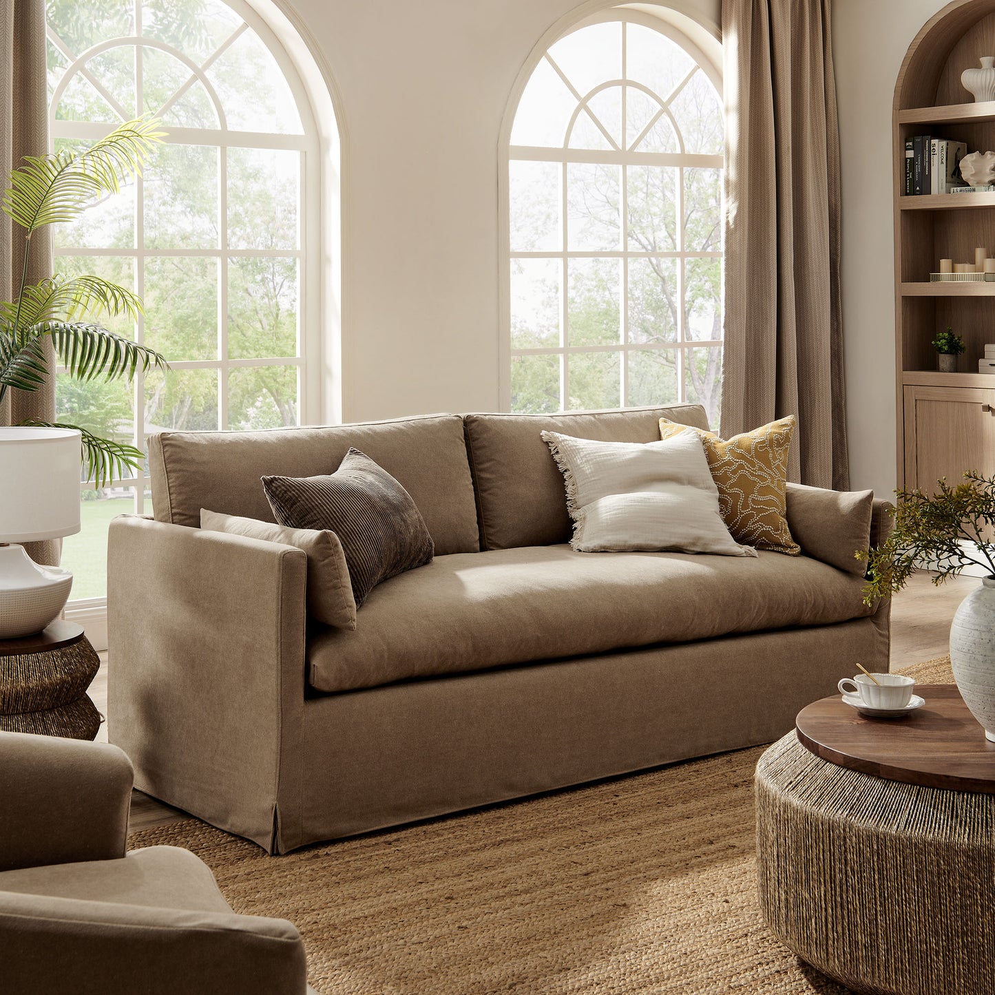 Boal 85" Slipcovered Fabric Sofa in Almond
