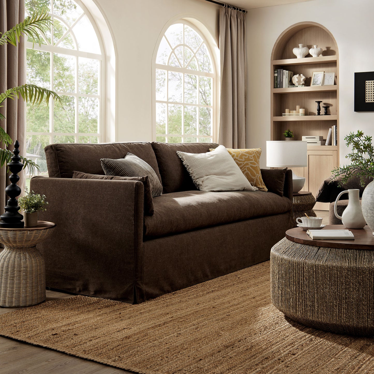 Boal 85" Slipcovered Fabric Sofa in Cocoa