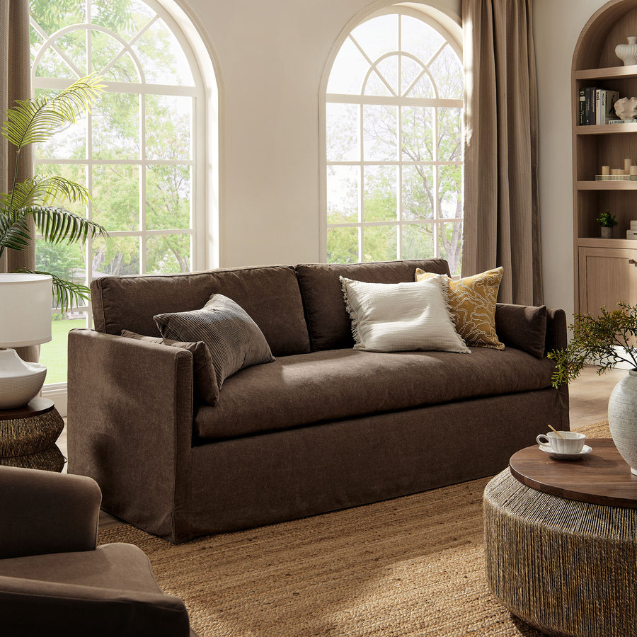 Boal 85" Slipcovered Fabric Sofa in Cocoa