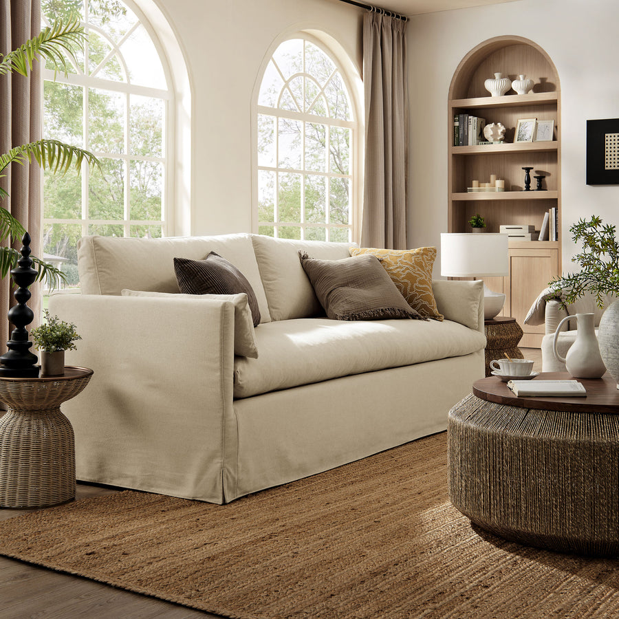 Boal 85" Slipcovered Fabric Sofa in Linen