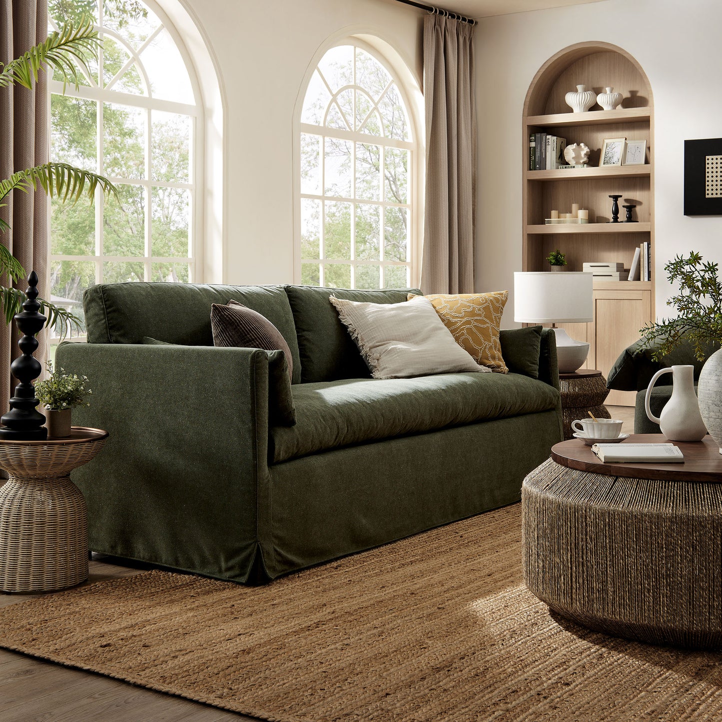 Boal 85" Slipcovered Fabric Sofa in Sage