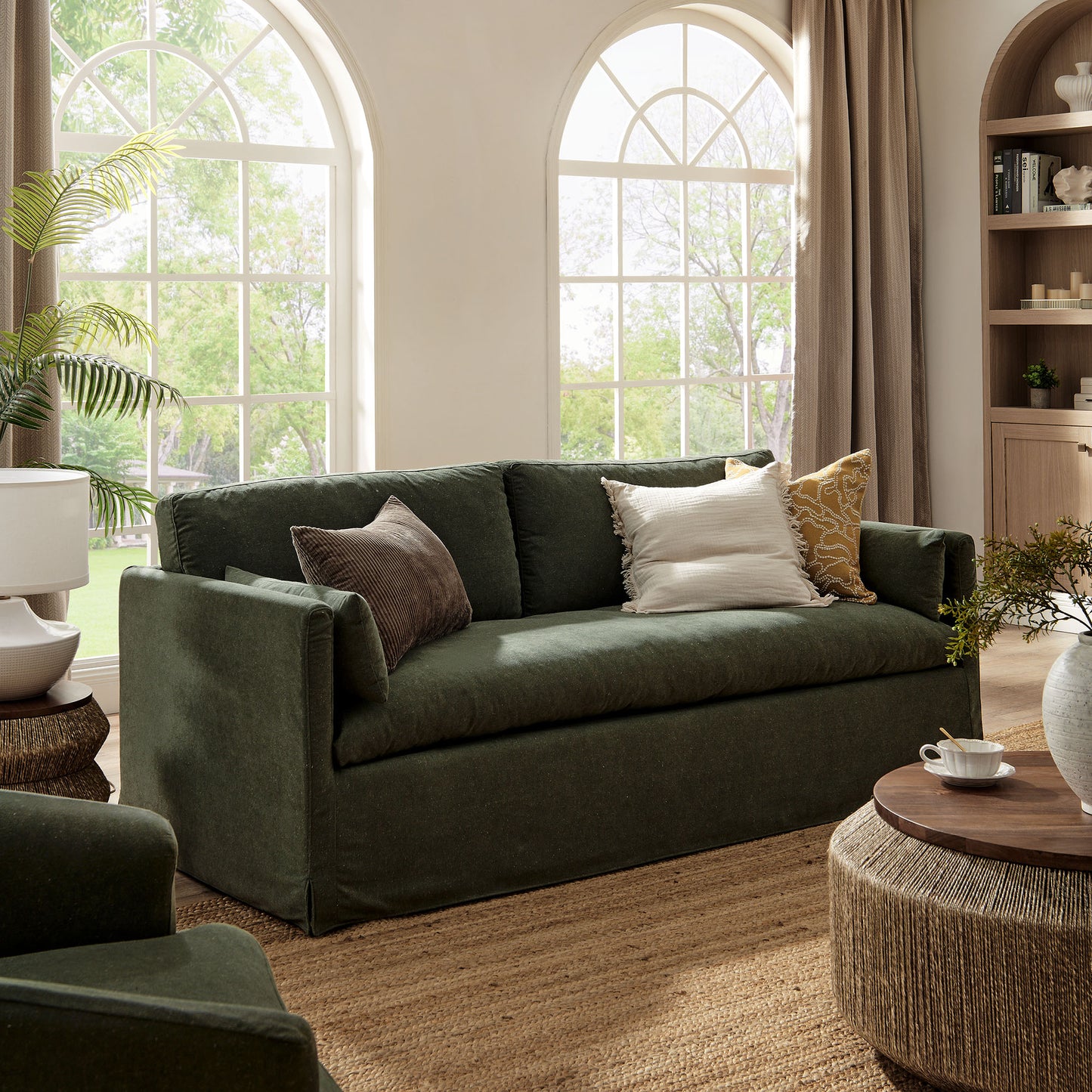 Boal 85" Slipcovered Fabric Sofa in Sage