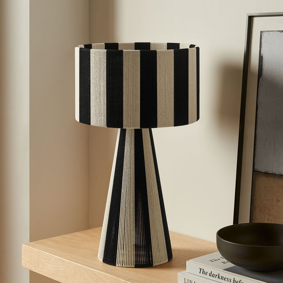 Cobh Handwoven Cotton Thread Striped Table Lamp in Black