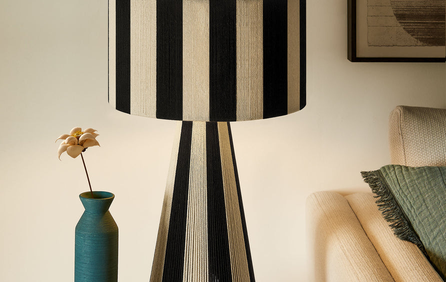 Cobh Handwoven Cotton Thread Striped Table Lamp in Black