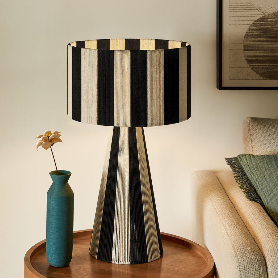 Cobh Handwoven Cotton Thread Striped Table Lamp in Black