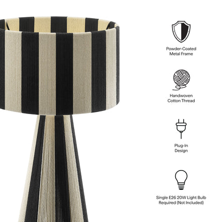 Renae Handwoven Cotton Thread Striped Table Lamp in Black